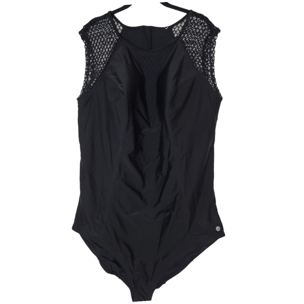 LIVI Active Black Mesh One Piece Swimsuit in 28 NWT — fits like 22/24